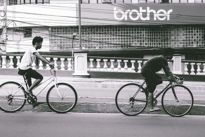 Bicycle parked in front of building