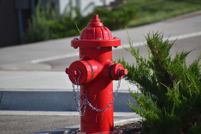 Red fire hydrant on sidewalk