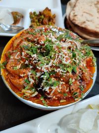 High angle view of meal served in plate