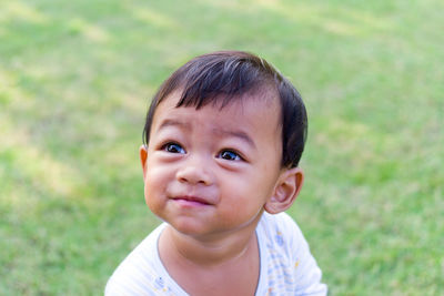 Close-up portrait of cute baby boy