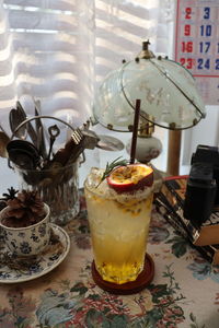 Close-up of coffee served on table