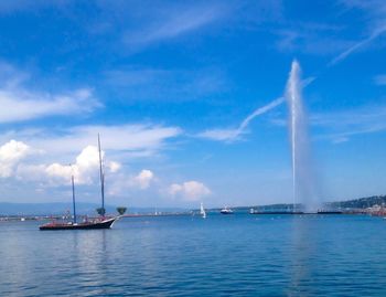 Scenic view of sea against blue sky