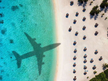 High angle view of shadow on beach