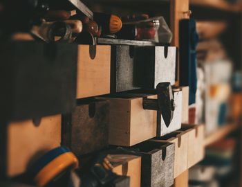 Close-up of tools in the boxes