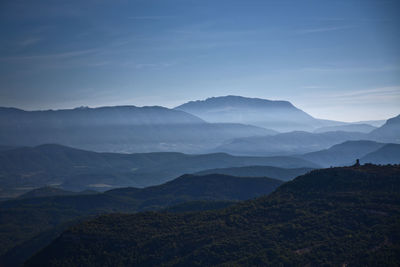 Scenic view of blue mountains against sky