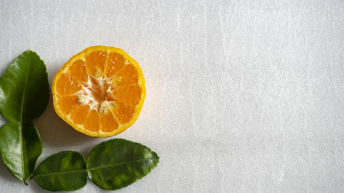 High angle view of oranges on table