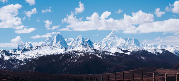 Scenic view of snowcapped mountains against sky