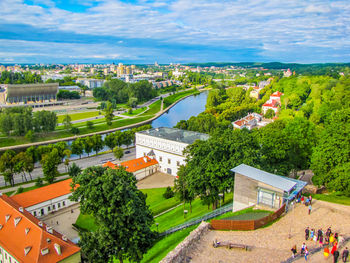 High angle view of buildings in city