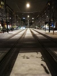 Railroad tracks at night