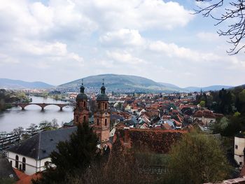 High angle view of miltenberg cityscape