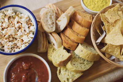 High angle view of breakfast on table