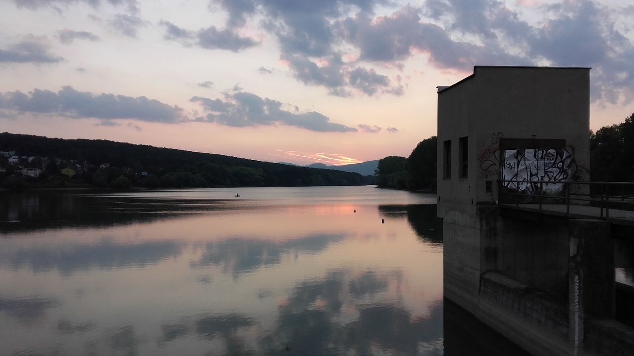 reflection, sunset, water, cloud - sky, architecture, sky, sea, no people, outdoors, day