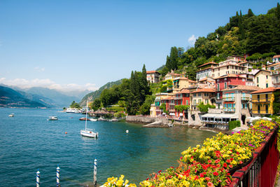 Scenic view of sea against clear blue sky