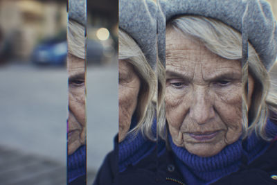 Digital composite of pensive senior woman