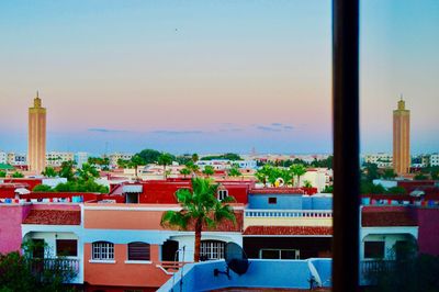 View of city at sunset