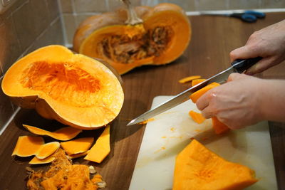 Close-up of person preparing food