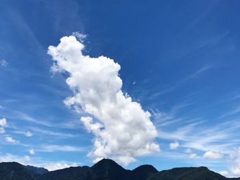 Low angle view of mountains against blue sky