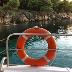 Boat floating on lake