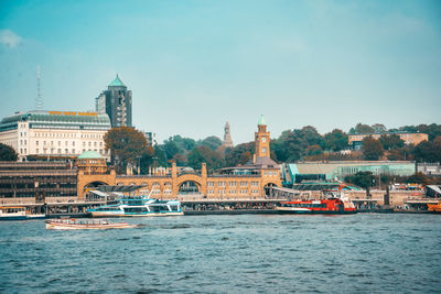 Bridge over elbe river against buildings in city