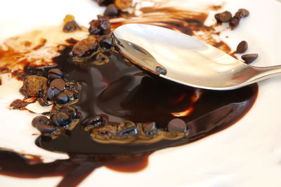 High angle view of dessert in plate on table