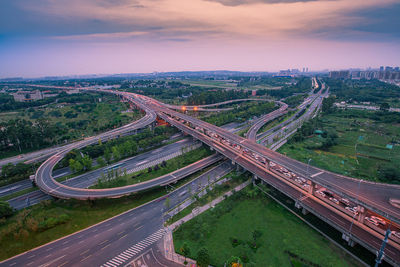 High angle view of cityscape against sky