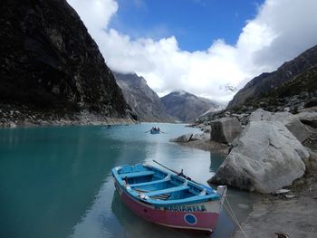 Panoramic view of sea and mountains against sky