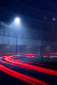 Light trails on road at night