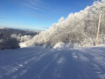 Snow covered landscape against sky