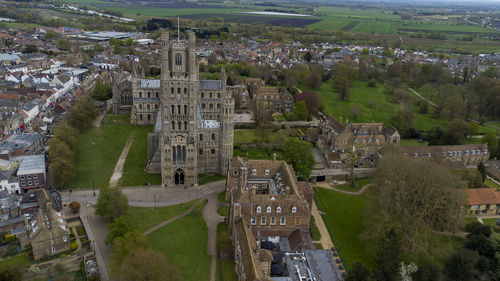 High angle view of townscape and buildings in city