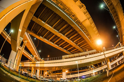 High angle view of illuminated escalator