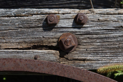 Close-up of old rusty wheel