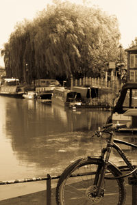 Cars on river in city