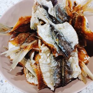 High angle view of fish in plate