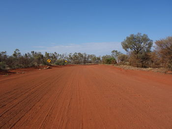 Scenic view of field against clear blue sky