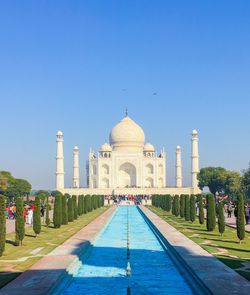 Taj mahal against clear blue sky