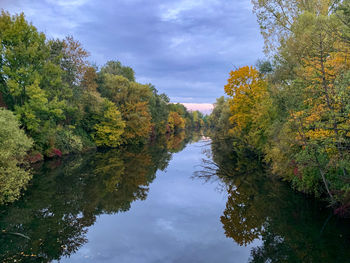 Reflection of trees in lake against sky during autumn