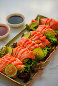 High angle view of food on table