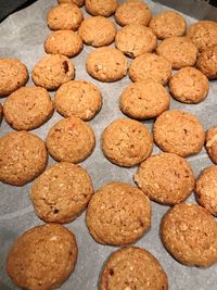 High angle view of cookies