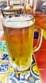 Close-up of beer in glass