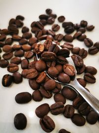 Close-up of coffee beans on table