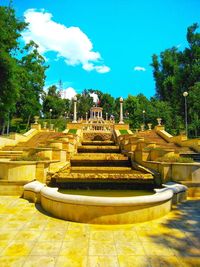 Fountain in park against sky