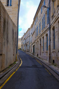 Road amidst buildings against sky