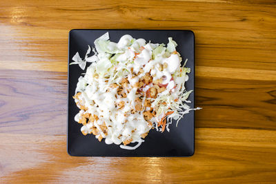 High angle view of food on table