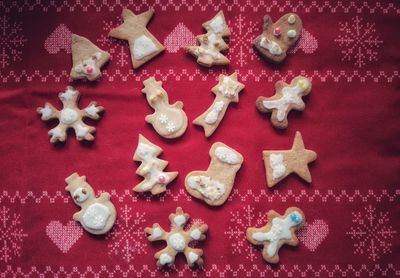 High angle view of cookies on table
