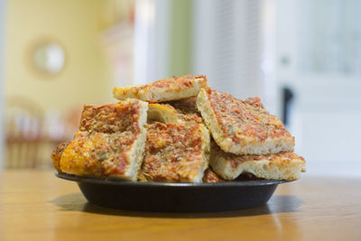 Close-up of food in plate on table