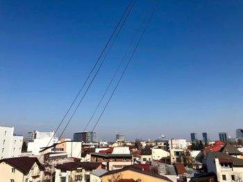 Townscape against clear blue sky