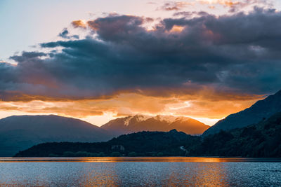 Scenic view of lake against sky during sunset