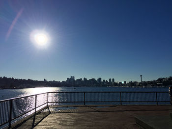 Scenic view of river against clear blue sky