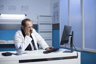 Businesswoman working at clinic