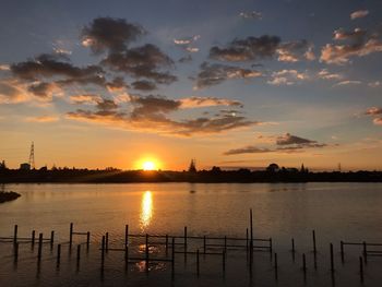 Scenic view of lake against sky during sunset